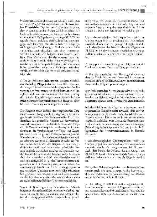 Vorschauseite 3: Zur Frage eines groben Pflegefehlers bei einer Flüssigkeitszufuhr von durchschnittlich 0,7 Litern pro Tag BGB § 280, § 823 Abs. 1, § 630h, § 831; ZPO § 97 Abs. 1, § 540, § 543 Abs…