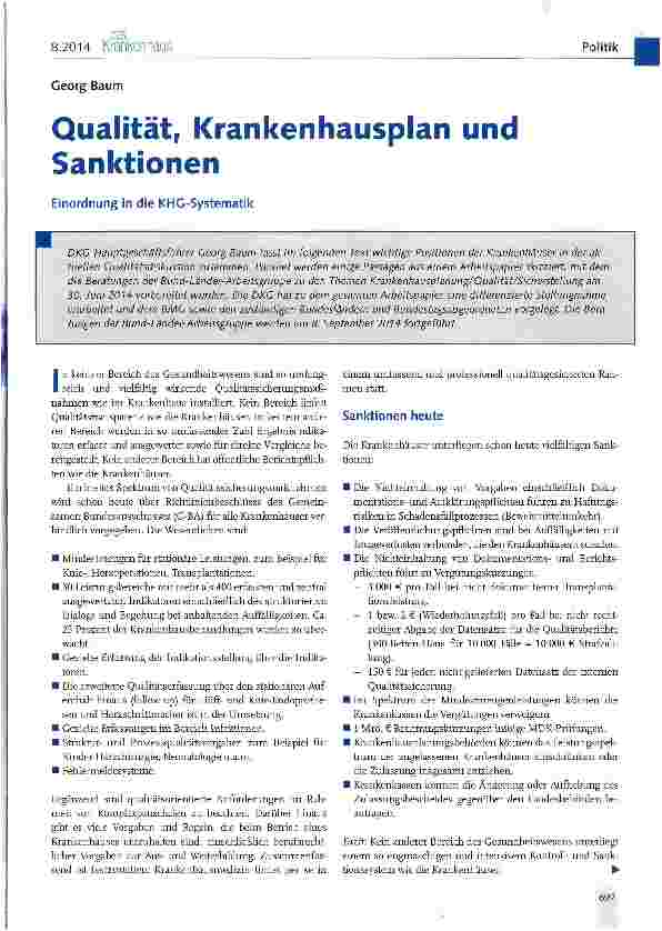 Vorschauseite 1: Qualität, Krankenhausplan und Sanktionen