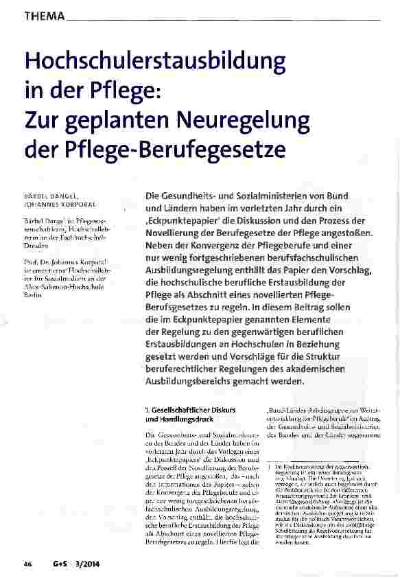 Vorschauseite 1: Hochschulerstausbildung in der Pflege: Zur geplanten Neuregelung der Pflege-Berufegesetze