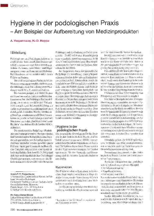 Vorschauseite 1: Hygiene in der podologischen Praxis -Am Beispiel der Aufbereitung von Medizinprodukten