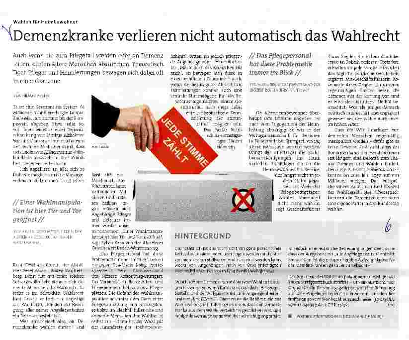 Vorschauseite 1: Demenzkranke verlieren nicht automatisch das Wahlrecht