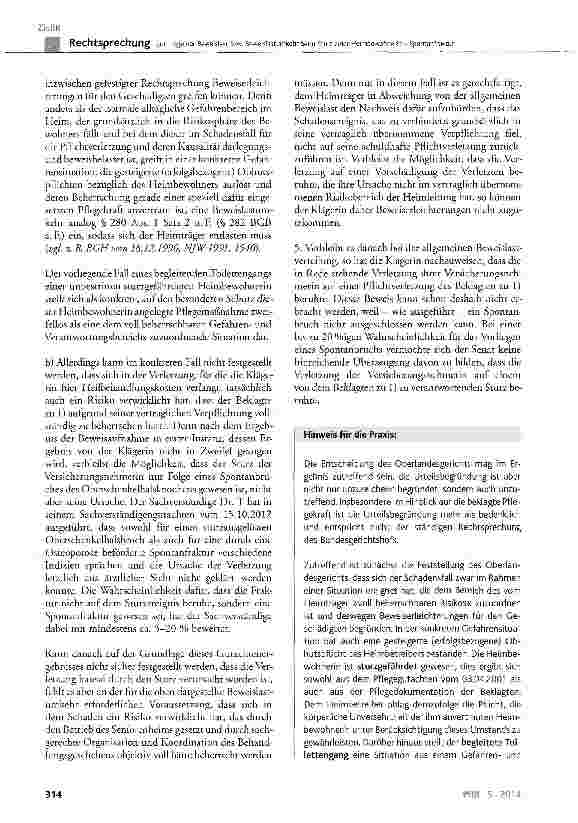 Vorschauseite 3: Zur Frage der Beweislast bzw. Beweislastumkehr beim Sturz einer Heimbewohnerin - Spontanfraktur § 278, § 280, § 823, § 831 BGB; SGB X § 116 Abs. 1 Satz 1