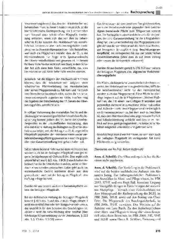 Vorschauseite 4: Zur Frage der Beweislast bzw. Beweislastumkehr beim Sturz einer Heimbewohnerin - Spontanfraktur § 278, § 280, § 823, § 831 BGB; SGB X § 116 Abs. 1 Satz 1