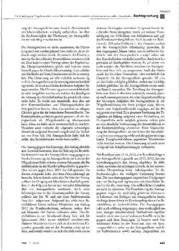 Vorschauseite 3: Zur Umsetzung einer Pflegedienstleiterin, um den Betriebsfrieden wiederherzustellen und eine weitere Personalflucht zu verhindern BeamtStG 35 Satz 2; VwGO § 123