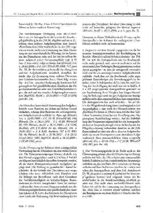 Vorschauseite 5: Zur Umsetzung einer Pflegedienstleiterin, um den Betriebsfrieden wiederherzustellen und eine weitere Personalflucht zu verhindern BeamtStG 35 Satz 2; VwGO § 123