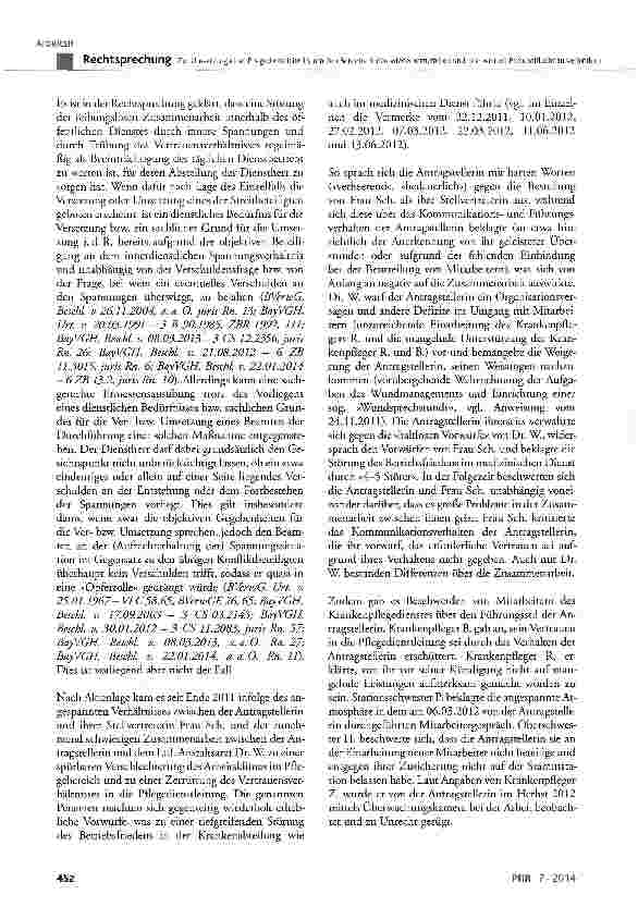Vorschauseite 6: Zur Umsetzung einer Pflegedienstleiterin, um den Betriebsfrieden wiederherzustellen und eine weitere Personalflucht zu verhindern BeamtStG 35 Satz 2; VwGO § 123