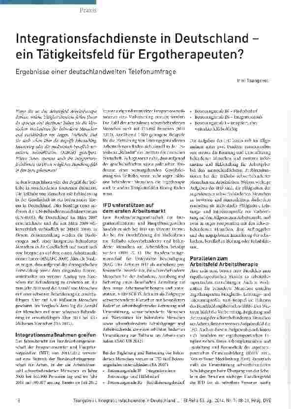 Vorschauseite 1: Integrationsfachdienste in Deutschland -ein Tätigkeitsfeld für Ergotherapeuten?