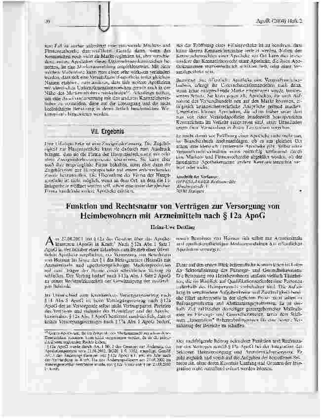 Vorschauseite 1: Funktion und Rechtsnatur von Verträgen zur Versorgung von Heimbewohnern mit Arzneimitteln nach § 12a ApoG