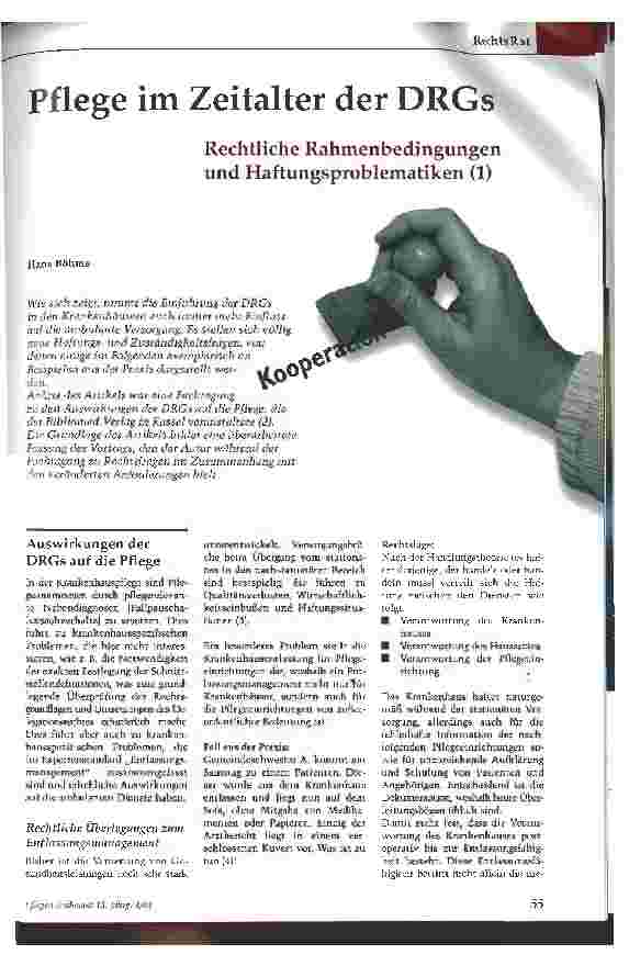 Vorschauseite 1: Pflege im Zeitalter der DRGsRechtliche Rahmenbedingungen und Haftungsproblematiken (1)