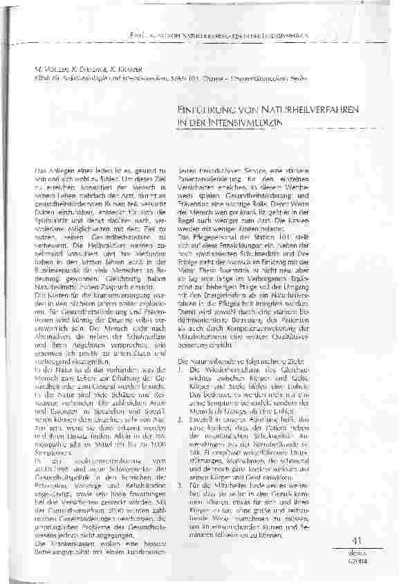 Vorschauseite 1: EINFÜHRUNG VON NATURHEILVERFAHREN IN DER INTENSIVMEDIZIN