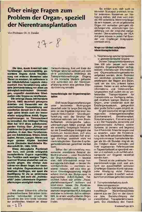 Vorschauseite 1: Über einige Fragen zum Problem der Organ-, speziell der Nierentransplantation