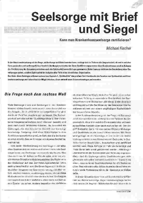 Vorschauseite 1: Seelsorge mit Brief und SiegelKann man Krankenhausseelsorge zertifizieren?