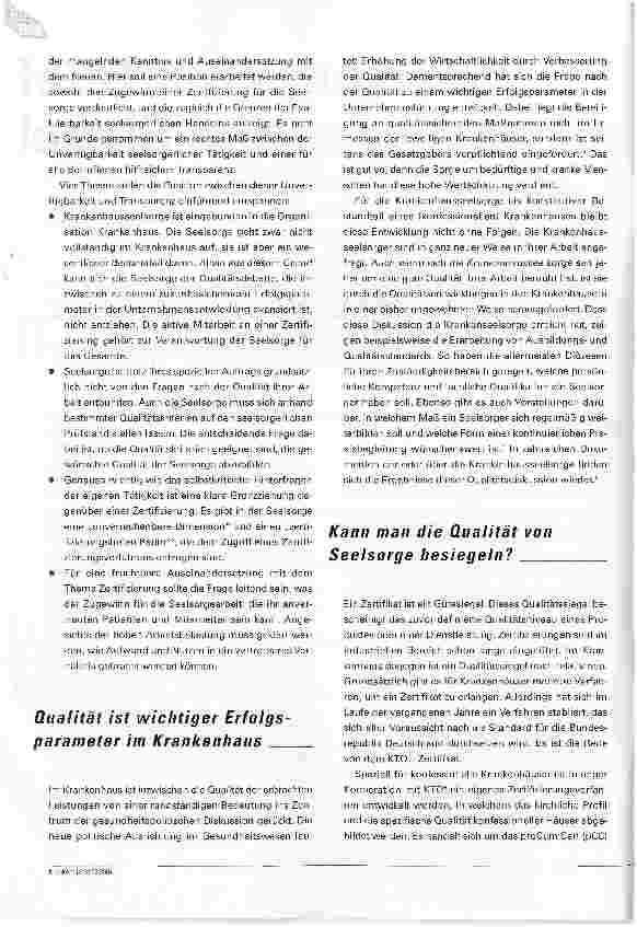 Vorschauseite 2: Seelsorge mit Brief und SiegelKann man Krankenhausseelsorge zertifizieren?