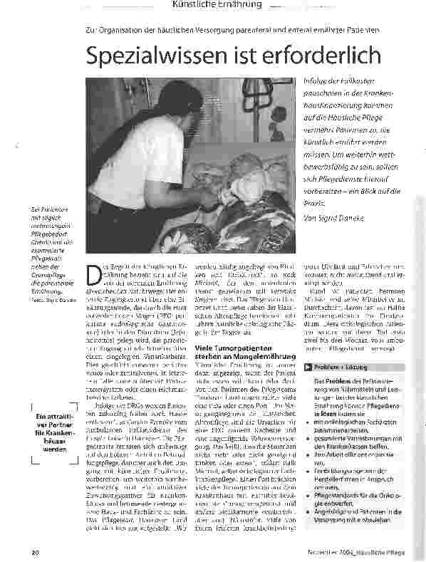 Vorschauseite 1: Spezialwissen ist erforderlich. Zur Organisation der häuslichen Versorgung parenteral und enteral ernährter Patienten