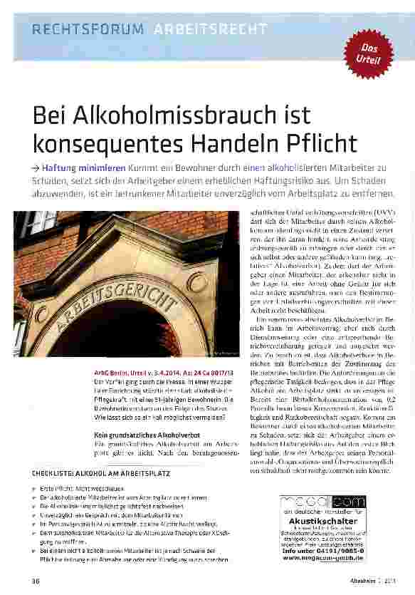 Vorschauseite 1: Bei Alkoholmissbrauch ist konsequentes Handeln Pflicht