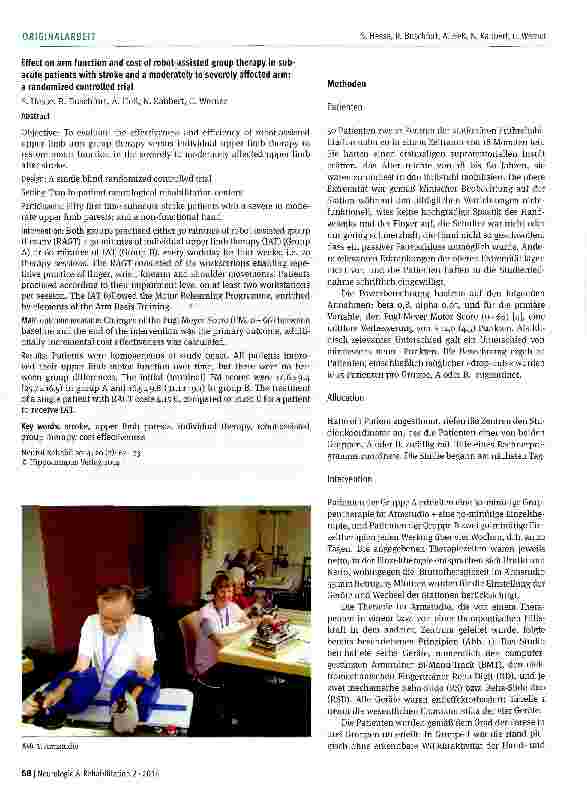 Vorschauseite 2: Effektivität und Effizienz des Armstudios in der Rehabilitation subakuter Patienten nach Schlaganfall