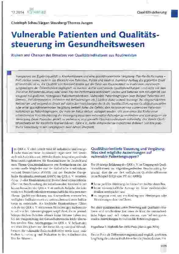 Vorschauseite 1: Vulnerable Patienten und Qualitäts Steuerung im Gesundheitswesen