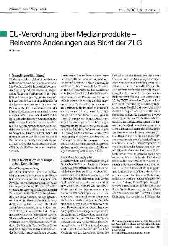 Vorschauseite 1: EU-Verordnung über Medizinprodukte-Relevante Änderungen aus Sicht der ZLG