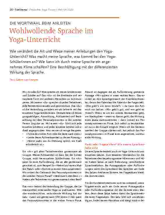 Vorschauseite 1: DIE WORTWAHL BEIM ANLEITEN - Wohlwollende Sprache im Yoga-Unterricht