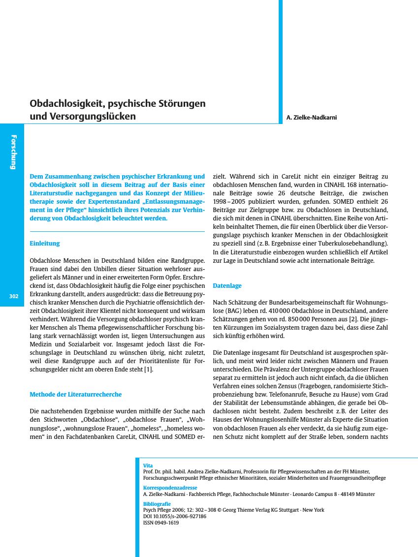Vorschauseite 1: Obdachlosigkeit, psychische Störungen und Versorgungslücken