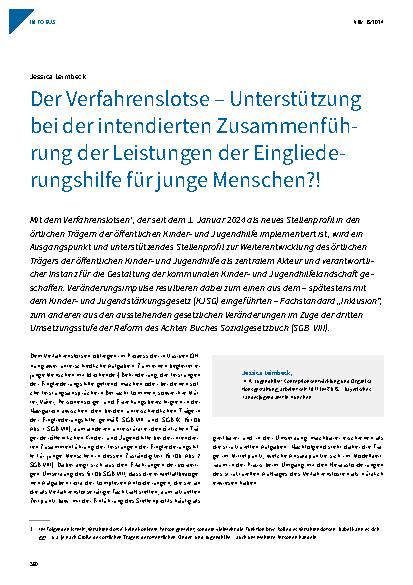 Vorschauseite 1: Der Verfahrenslotse – Unterstützung bei der intendierten Zusammenführung der Leistungen der Eingliederungshilfe für junge Menschen? !