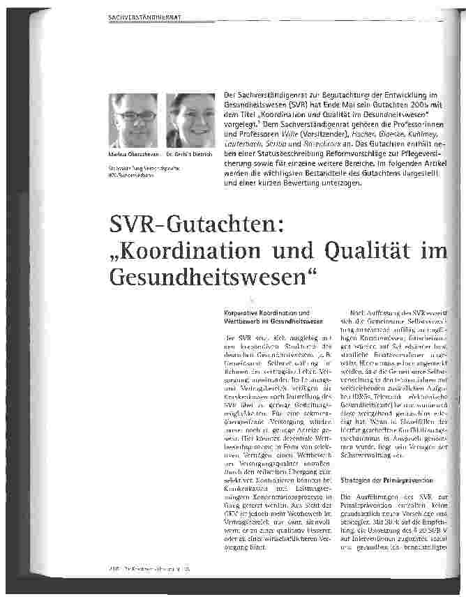 Vorschauseite 1: SVR-Gutachten: Koordination und Qualität im Gesundheitswesen