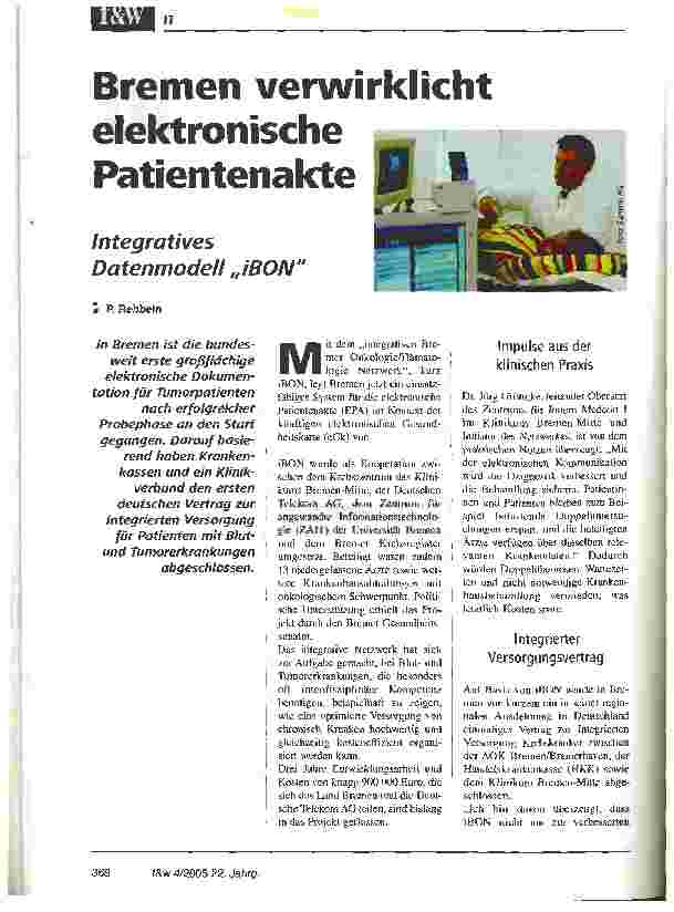 Vorschauseite 1: Bremen verwirklicht elektronische Patientenakte