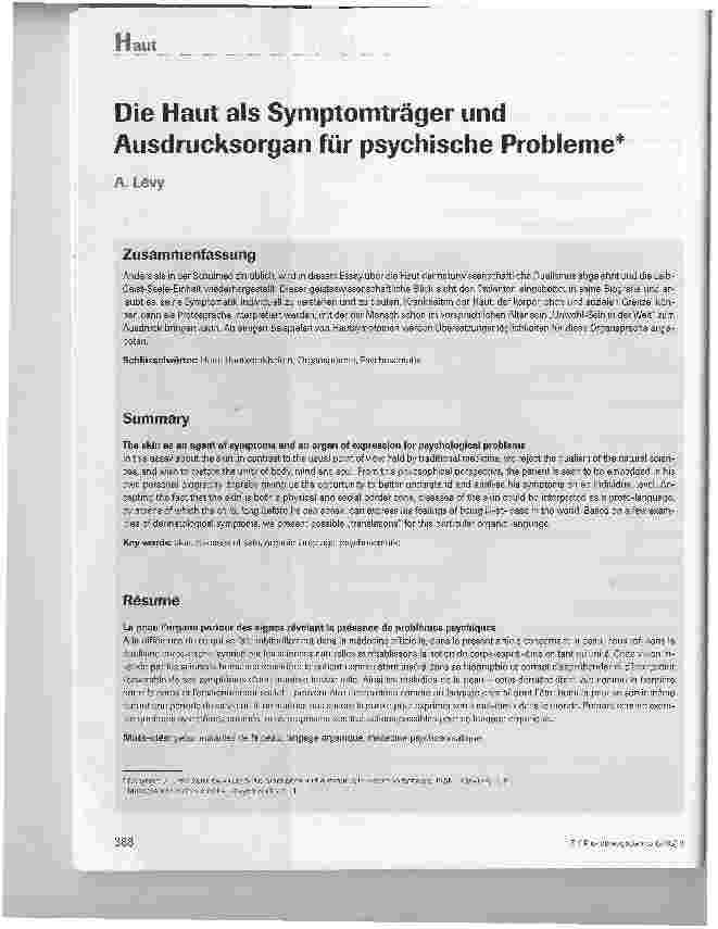 Vorschauseite 1: Die Haut als Symptomträger und Ausdrucksorgan für psychische Probleme