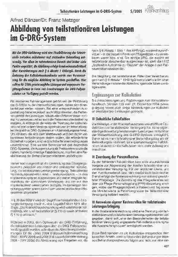 Vorschauseite 1: Abbildung von teilstationären Leistungen im G-DRG-System