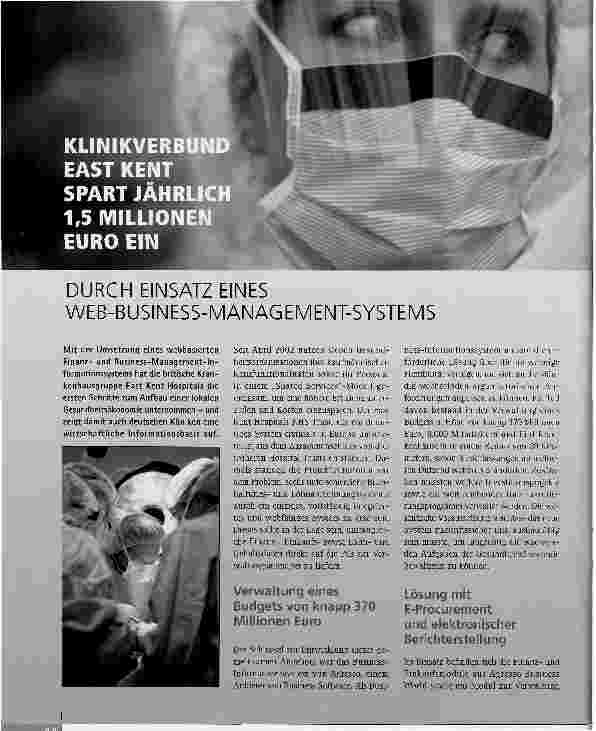 Vorschauseite 1: Klinikverband East Kent spart jährlich 1, 5 Millionen Euro einDURCH EINSATZ EINES INESS-MANAGEMENT-SYSTEMS