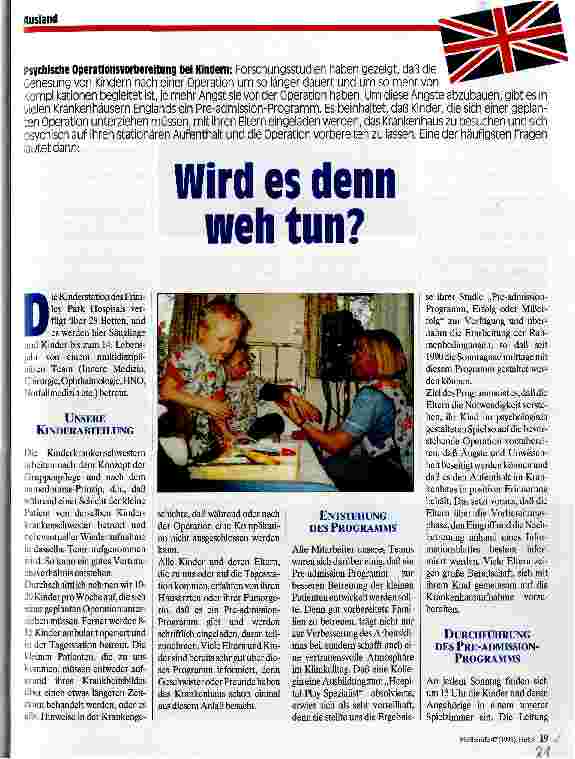 Vorschauseite 1: Wird es denn weh tun? Psychische Operationsvorbereitung bei Kindern