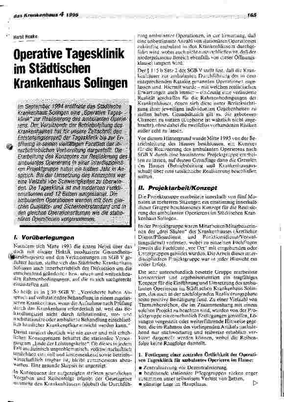 Vorschauseite 1: Operative Tagesklinik im Städtischen Krankenhaus Solingen.
