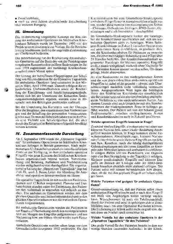 Vorschauseite 4: Operative Tagesklinik im Städtischen Krankenhaus Solingen.