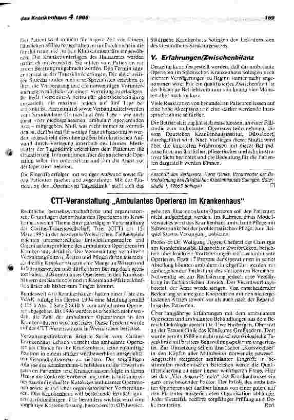 Vorschauseite 5: Operative Tagesklinik im Städtischen Krankenhaus Solingen.