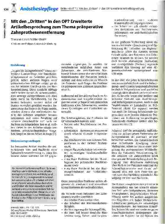 Vorschauseite 1: Mit den Dritten in den OP? Erweiterte Artikelbesprechung zum Thema präoperative ZahnprothesenentfernungMit den Dritten in den OP? Erweiterte Artikelbesprechung zum Thema präoperat…
