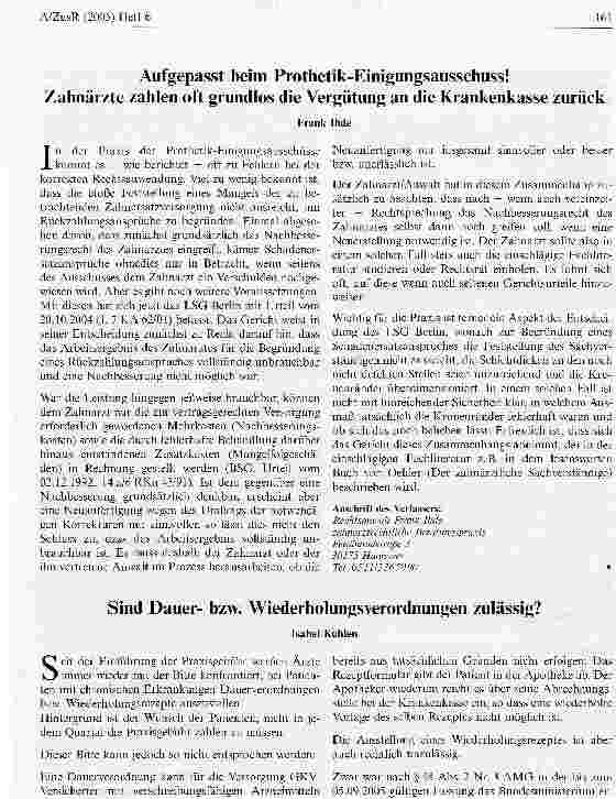 Vorschauseite 1: Aufgepasst beim Prothetik-Einigungsausschuss! Zahnärzte zahlen oft grundlos die Vergütung an die Krankenkasse zurück
