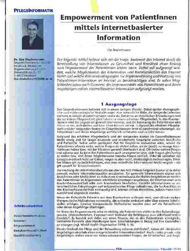 Vorschauseite 1: Empowerment von Patientinnen mittels internetbasierterInformation