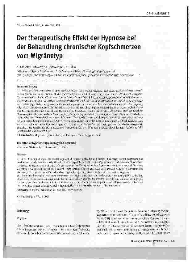 Vorschauseite 1: Der therapeutische Effekt der Hypnose bei der Behandlung chronischer Kopfschmerzen vom Migränetyp
