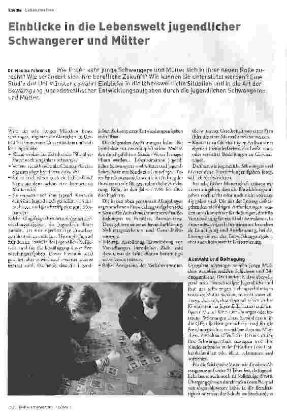 Vorschauseite 1: Einblicke in die Lebenswelt jugendlicher Schwangerer und Mütter