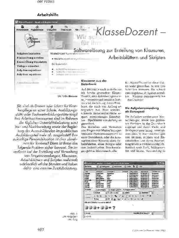 Vorschauseite 1: Klasse DozentSoftwarelösung zur Erstellung von Klausuren, Arbeitsblättern und Skripten