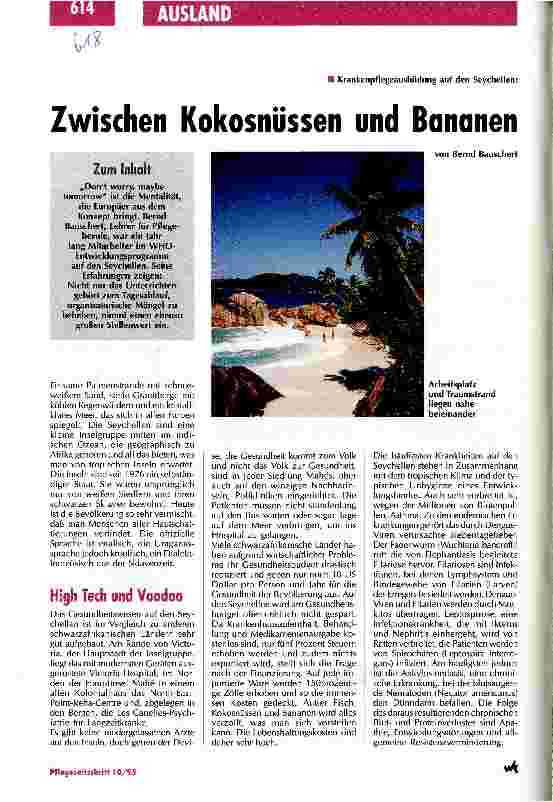 Vorschauseite 1: Zwischen Kokosnüssen und Bananen Krankenpflegeausbildung auf den Seychellen