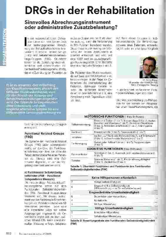 Vorschauseite 1: DRGs in der RehabilitationSinnvolles Abrechnungsinstrument oder administrative Zusatzbelastung?