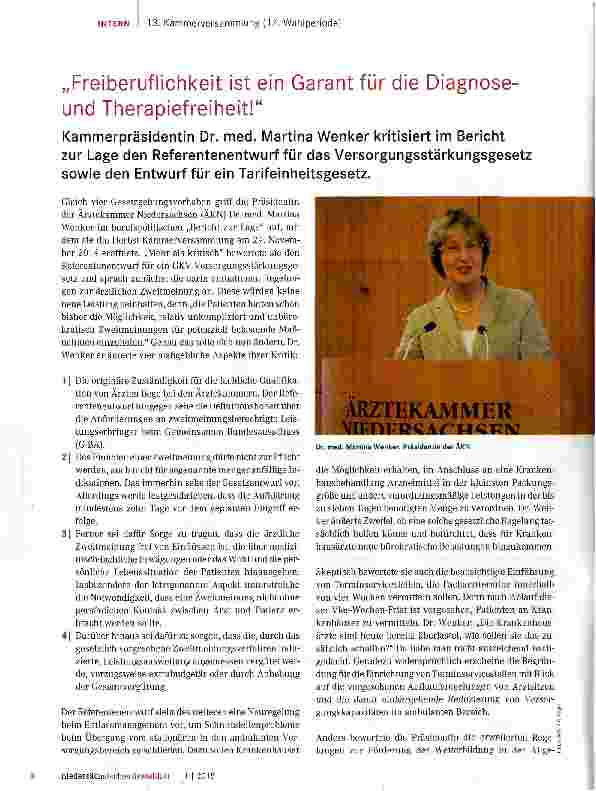 Vorschauseite 1: „Freiberuflichkeit ist ein Garant für die Diagnose-und Therapiefreiheit!