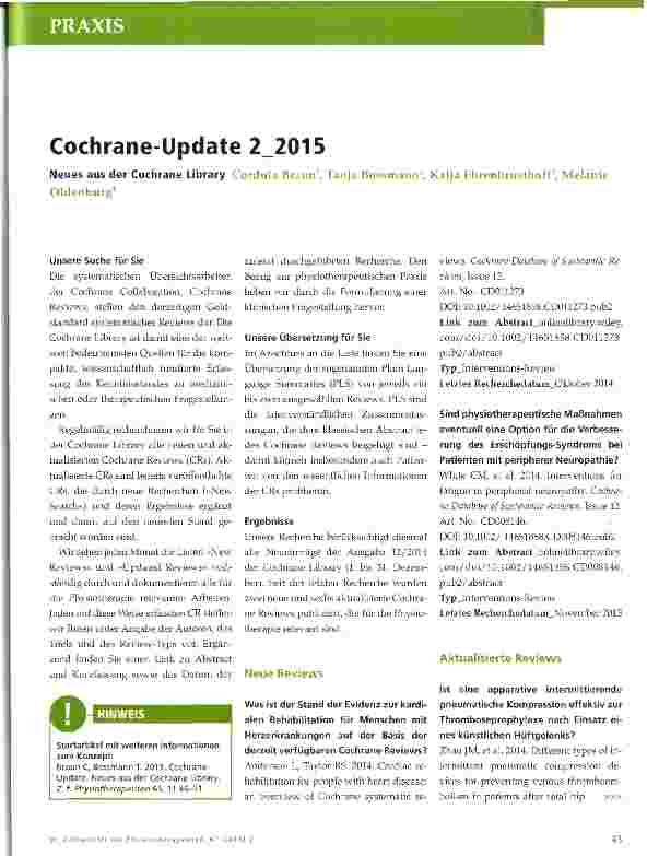 Vorschauseite 1: Cochrane-Update 2 2015