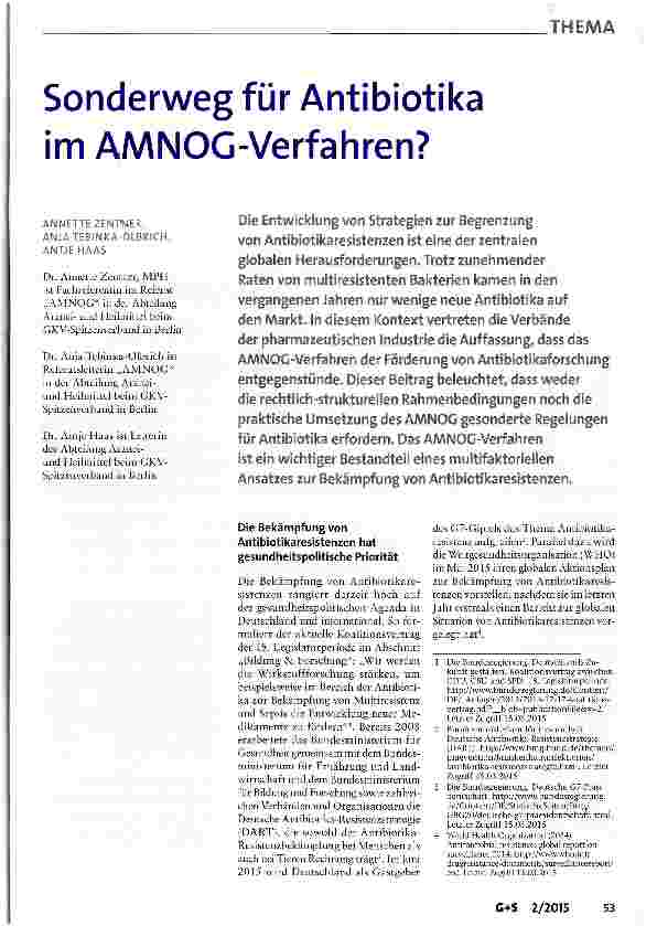 Vorschauseite 1: Sonderweg für Antibiotika im AMNOG-Verfahren?