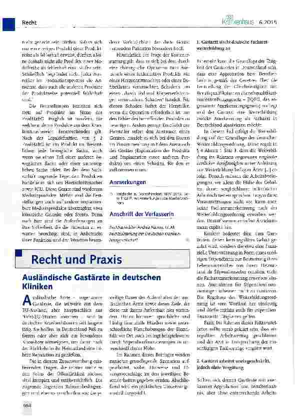 Vorschauseite 1: Ausländische Castärzte in deutschen Kliniken