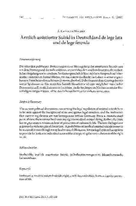 Vorschauseite 1: Ärztlich assistierter Suizid in Deutschland de lege lata und de lege ferenda