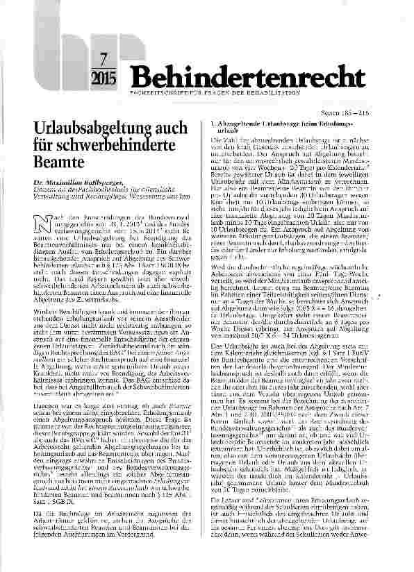 Vorschauseite 1: Urlaubsabseltune auch für schwerbehinderte Beamte