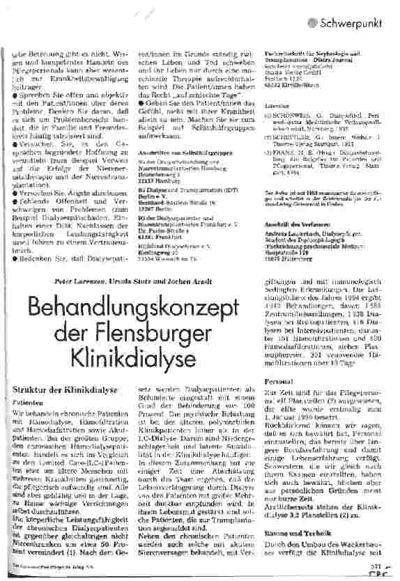 Vorschauseite 1: Behandlungskonzept der Flensburger Klinikdialyse