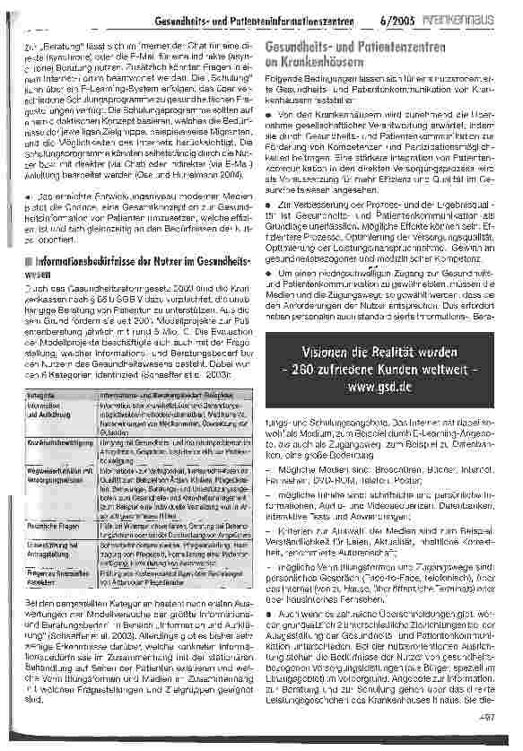 Vorschauseite 3: Gesundheitsund Patienteninformationszentren an Krankenhäusern